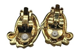 Jackie Collins Rare Clip On Earrings Figural Cougar Loop Black Enamel Rhinestone