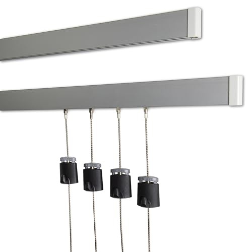 AS Hanging 8ft Gallery & Picture Rail System Set (2x4ft Rails) Matte Silver