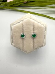18 Karat White Gold .34ct Zambian Emerald And .09ctw Diamond Earrings