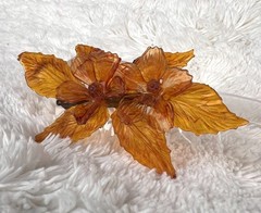 Vintage Amber Colored Brooch Pin with Leaves and Flowers, Moving Pin, 3.5 in
