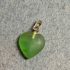 Jade Green Heart Pendant Acrylic Stone Silver Valentine Love Retro Vintage BoHo