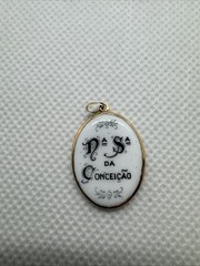 19k 800 PORTUGUESE ENAMEL GOLD MARY NA SA DA CONCEICAO RELIGIOUS MEDAL PENDANT