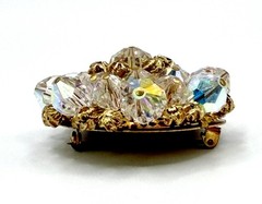 Vintage Cluster Brooch Clear AB Crystal & Gold-tone Beads Cha Cha MCM 1950s