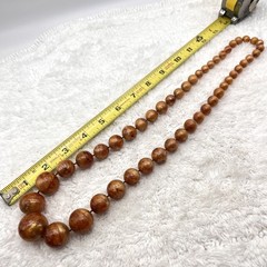 Vintage Plastic Necklace Marbled Brown Lucite Graduated Beads 28″