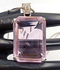 100 CT PINK Topaz Certified EMERALD SHAPE 925 Solid Silver Pendant Gems 5ATZ