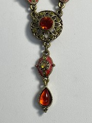 Vintage Orange, Red Czech Drop Necklace Tear Drop Statement