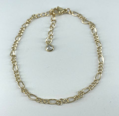 VTG Yellow Gold Plated 2mm Figaro Bracelet/Anklet Crystel charm