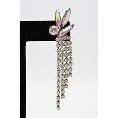 Vintage Dangle Fringe Earrings Aurora Borealis Rhinestone Crystal Marquise BinAG