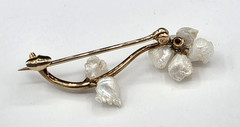 Vintage American Natural Freshwater Pearl and Diamond Brooch 14K