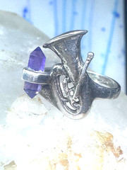 Vintage Trumpet ring amethyst horn musical instrument sterling silver size 7.5