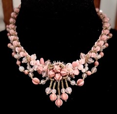 VTG W GERMANY Miriam Haskell Style Pink GLASS Petal ART GLASS Choker NECKLACE