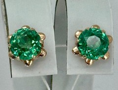 USSR Vintage Original Emerald (lab. made) Rose Gold Stud Earrings 583 14K 3,11 g