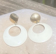 True Vintage 80’s Gold and White circle Drop Hoop Statement Earrings