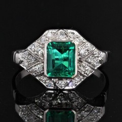 Art Deco Inspired East West Ring 2.3 Ct Simulated Emerald 14k White Gold Over