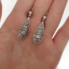 Women Art Deco Drop Dangle Earrings 14K White Gold Over 2.4 Ct Simulated Diamond