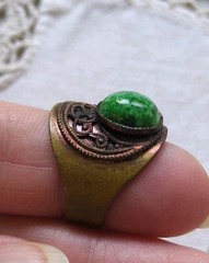 Vintage Made In West Germany Faux Jade Brass Ring Adjustable Size 5