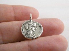 Vintage Faux Denarius Julia Domna Coin Cast Pendant 925 2.8g 7/8 Inch Length