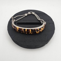 VTG Helen Andrews HAN 925 Italy Resin Bar Bracelet 6.5in Brown Leopard GUC
