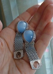 Vtg Swank Designer Thermoset Blue Moonglow Rhodium Plate Cufflinks