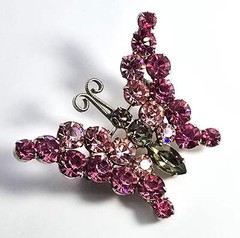 Juliana DeLizza and Elster verified pink rhinestone vintage butterfly brooch