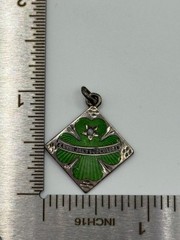 Antique Silver Green Enamel Clover Lucky Star Good Luck Charm Pendant