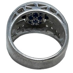 Vintage Silver Tone Blue Rhinestone Wide Spinner Band Ring Size 8