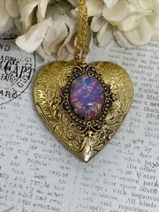 Gold Heart Locket Photo Harlequin Opal New Birthday Anniversary Wedding Necklace