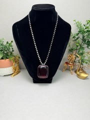 Kenneth Jay Lane Huge Red Glass Pendant Crystal Tennis Chain Necklace KJL
