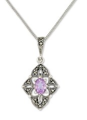 Amethyst 0.5ct & Marcasite Flower 18″ Pendant Necklace in Sterling Silver