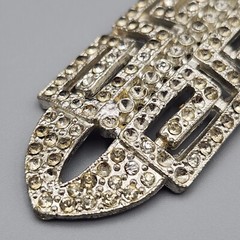 Vtg Apex Pot Metal Brooch Art Deco Bar Pin Rhinestones Large Silver Tone READ