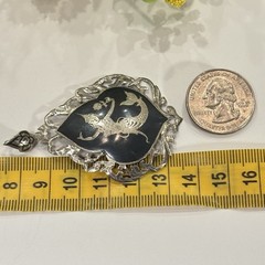 Atq Rare Siam Sterling Silver Niello Ware Mermaid Teardrop Pendant 2.5”L 8.4g