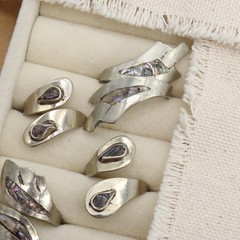 Vtg Mexico Alpaca Abalone Inlay Ring LOT 5 Wrap Shell Silver Metal Tone Mexican