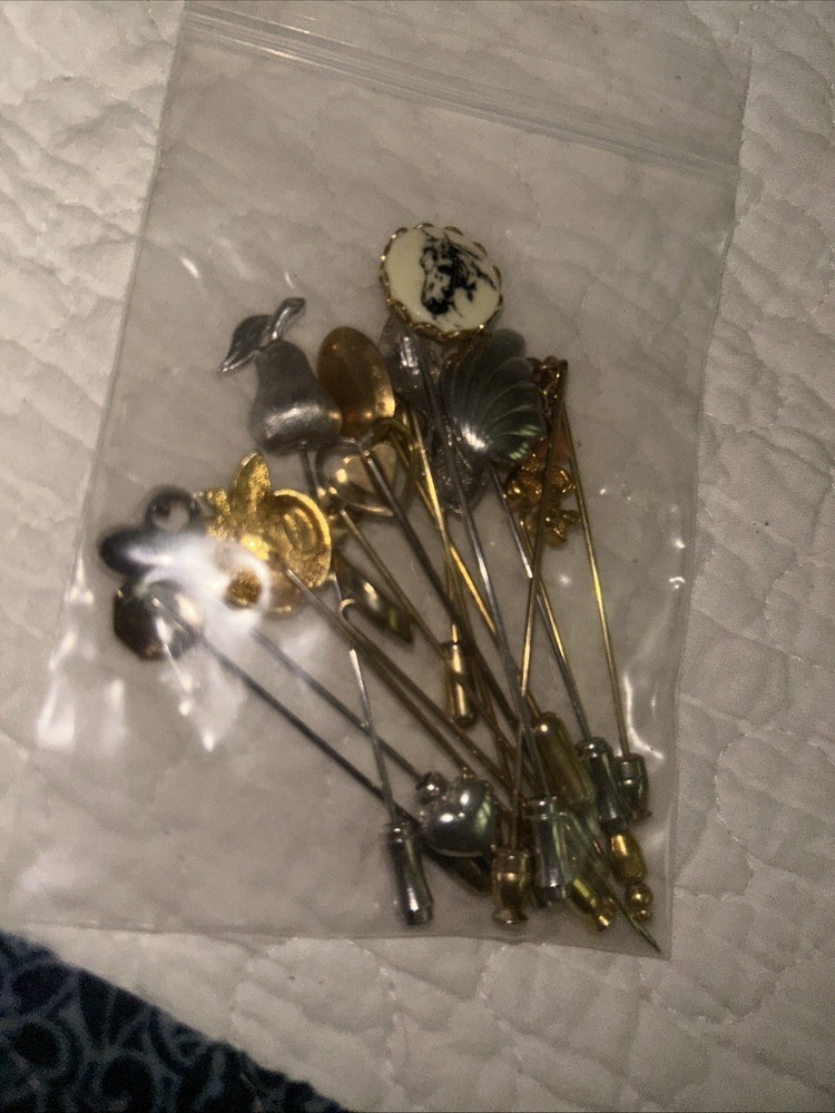15 Stick Pins Mixed Metal And Stone Estate Lot