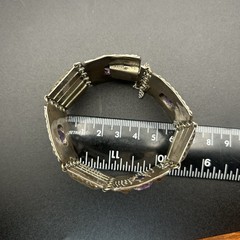 Vintage 800 Silver Amethyst Panel Link Bracelet 50.6g Safety Chain Antique Style