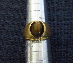 Vintage 18kt HGE Mens Brown Tiger Eye Ring Size 9.75