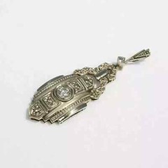 Art Deco Vintage Style Lab Created Diamond 14K White Gold FN Engagement Pendant