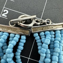 Ross-Simons Blue Bead w/Marquise 6-Strand 925 Silver Necklace 17 & Bracelet 7.25