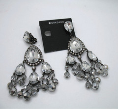 Vintage RJ Graziano clip statement chandelier rhinestone & crystal bead earrings