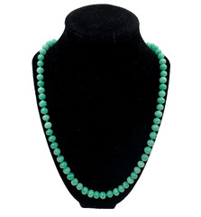 GREEN PEKING GLASS FAUX JADE BEADS NECKLACE HAND KNOTTED ART DECO CLASP 22″ LONG