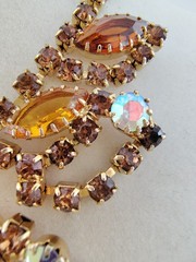 Juliana DeLizza Elster Topaz Amber Rhinestone Bib Necklace Statement Choker Rare