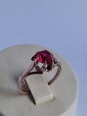 Old Vintage Soviet Union Silver 875 Ring USSR Red Stone Ruby Size US 6 (16.5 mm)