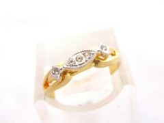 Vintage 14KT GE ESPO 1940s Design Two Toned Clear Stone Gold Plated Ring*NOS