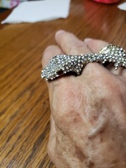 Vintage Brass, Copper And Paved Rhinestone Body, Garnet Red Eyes. Size Approx. 7