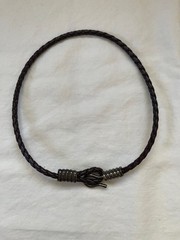 VINTAGE BROWN BRAIDED LEATHER CHOKER WITH PEWTER LIKE METAL LOCK