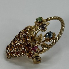 Vintage Flower Basket Rhinestone Brooch Pin Gold-Tone Multicolored MCM