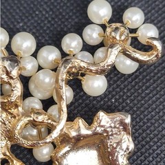 Vintage Gold Tone Faux Pearl Rhinestone Grapevine Cluster Brooch