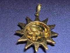 Vintage 925 Sterling Gold Vermeil Sun and Crescent Moon Pendant 1″