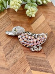 Vintage Coro PINK RHINESTONE Duck Dyckling Bird Animal BROOCH Pin