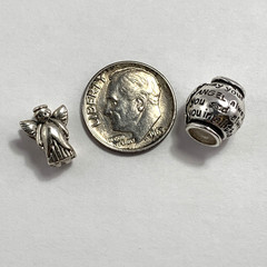 Two 925 Sterling Charm Beads 3-D Angel plus Guardian Angel to Protect and Guide