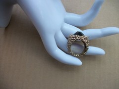 Vintage Avon Cocktail Ring Gold Tone Textured Pebble Black